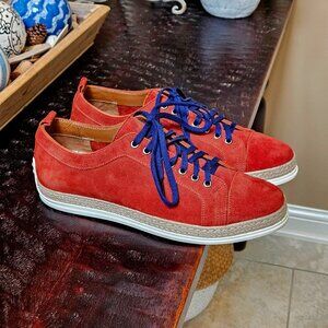 Aquatalia Men's Suede Sneaker w/Driving Heel & Jute Midsole, Paprika, Sz 8